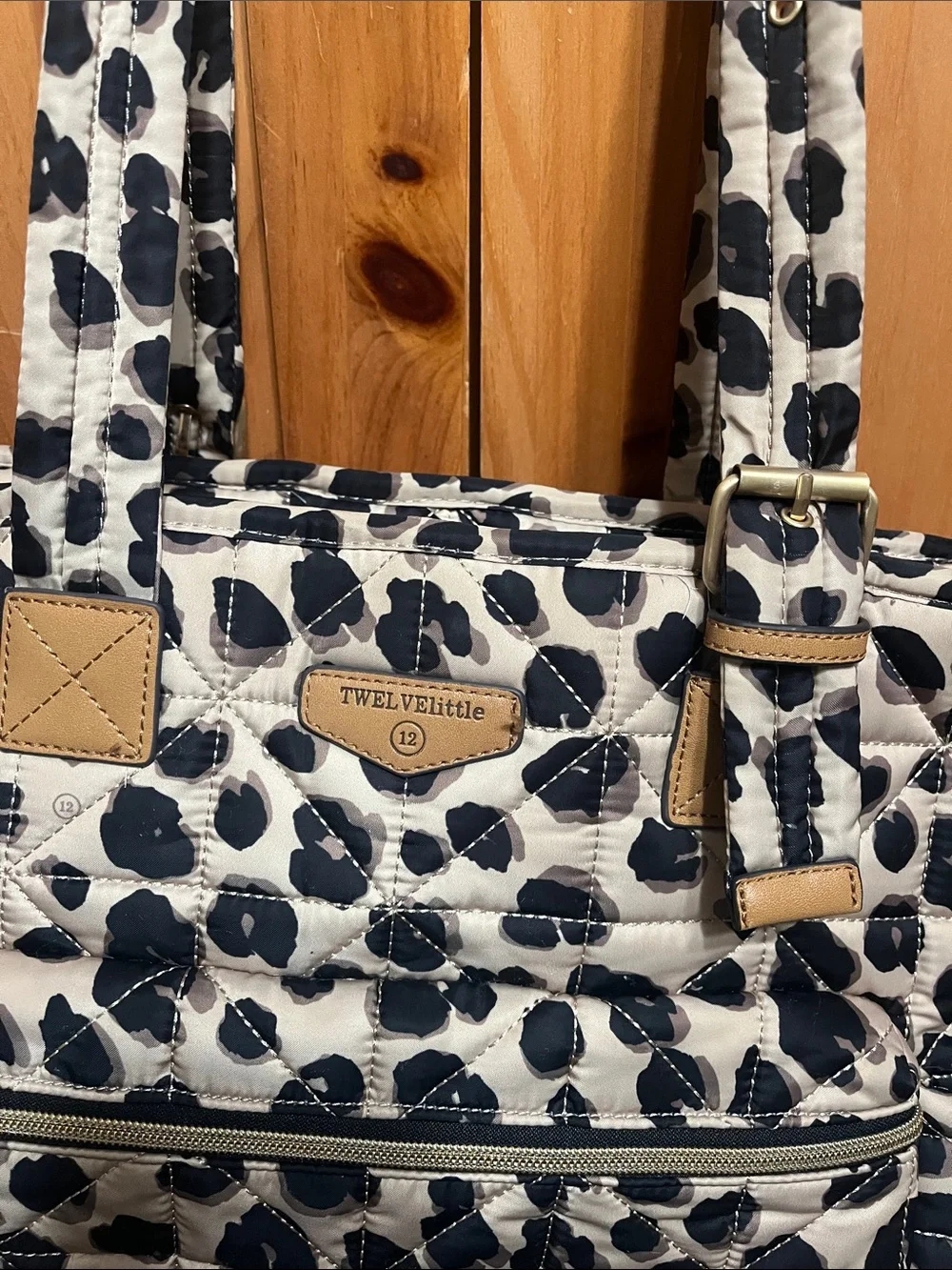 Quilted Leopard-Print Baby Bag in Navy and White